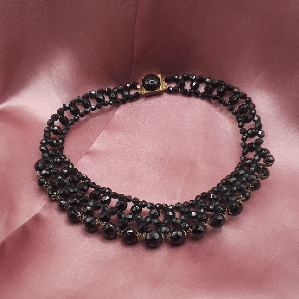 Elegant Black Mourning Bead Choker Necklace, Exquisite! Vintage/ Antique